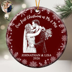 Our First Christmas Custom Couple Photo Sketch Line Art Christmas Gifts For Couple - Personalized Ornament 1