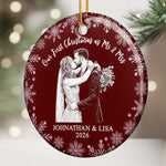 Our First Christmas Custom Couple Photo Sketch Line Art Christmas Gifts For Couple - Personalized Ornament 2