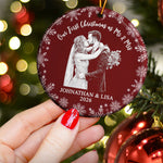 Our First Christmas Custom Couple Photo Sketch Line Art Christmas Gifts For Couple - Personalized Ornament 3