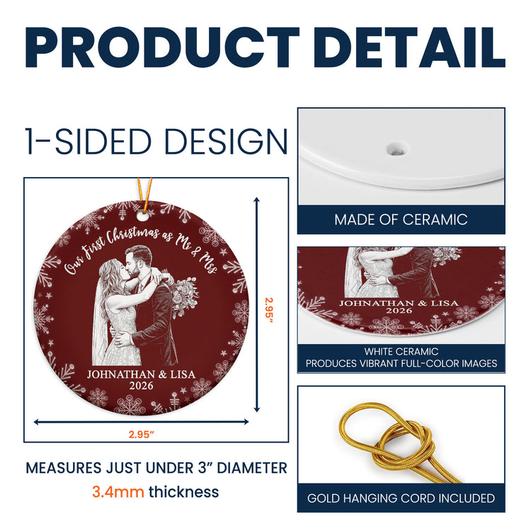 Our First Christmas Custom Couple Photo Sketch Line Art Christmas Gifts For Couple - Personalized Ornament 5