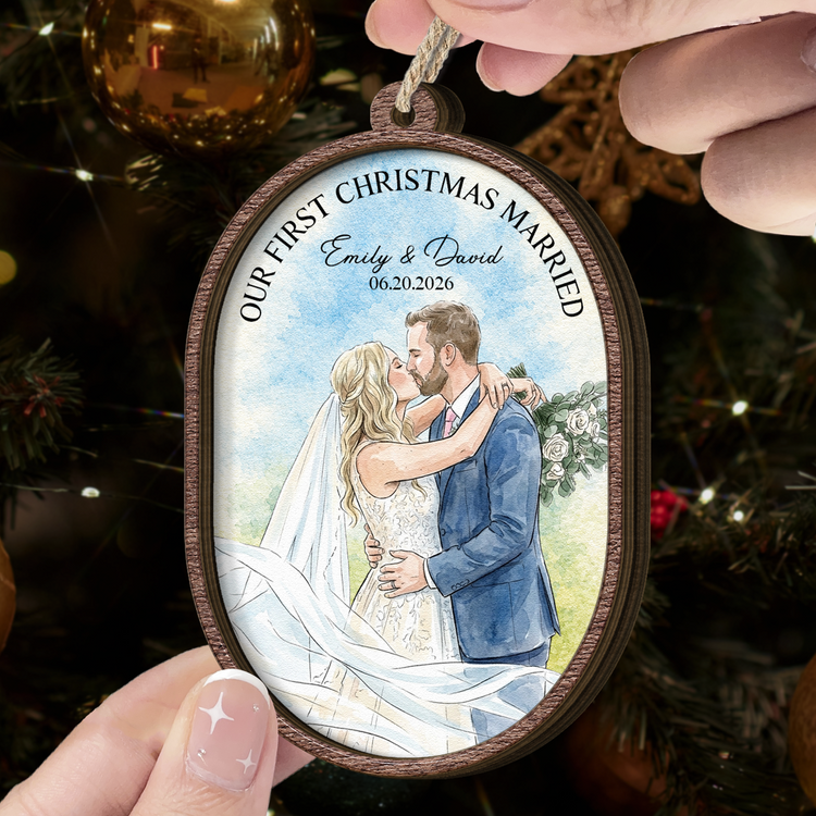 Our First Christmas Custom Couple Photo Waterclor Gifts For Her, Him - Personalized Ornament 4