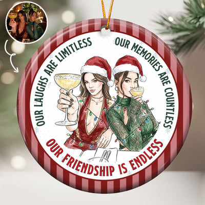 Our Friendship Is Endless Custom Photo Watercolor Besties Gift - Personalized Ornament