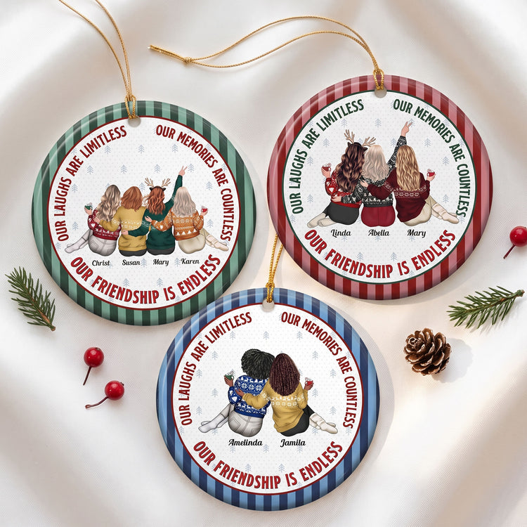 Our Friendship Is Endless Striped Pattern Christmas Gifts For Friends - Personalized Ornament 1