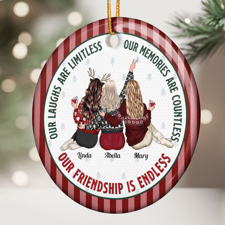 Our Friendship Is Endless Striped Pattern Christmas Gifts For Friends - Personalized Ornament 3