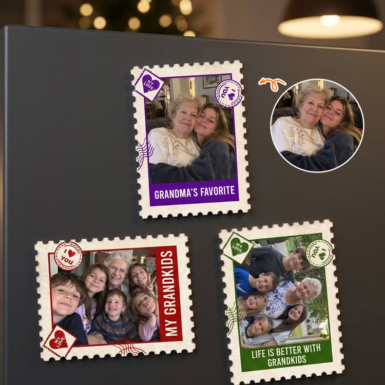Our Grandkids Postage Stamp Memories Photo - Personalized Magnet 1