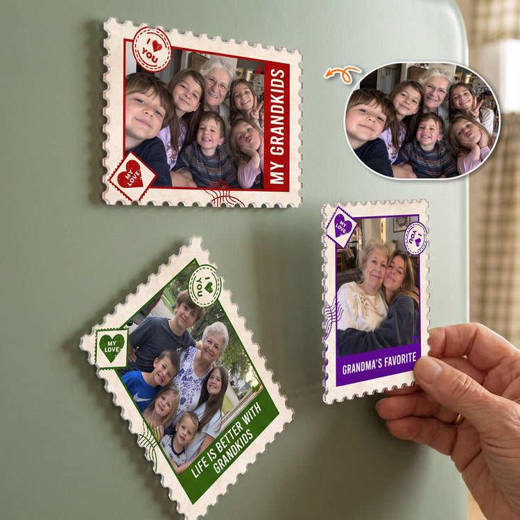 Our Grandkids Postage Stamp Memories Photo - Personalized Magnet 2