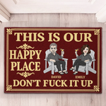 Our Happy Place Don't F It Up New Version Couple Gifts - Personalized Doormat 2