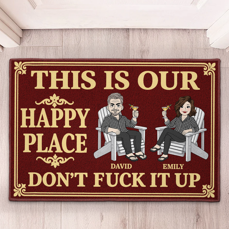 Our Happy Place Don't F It Up New Version Couple Gifts - Personalized Doormat 2