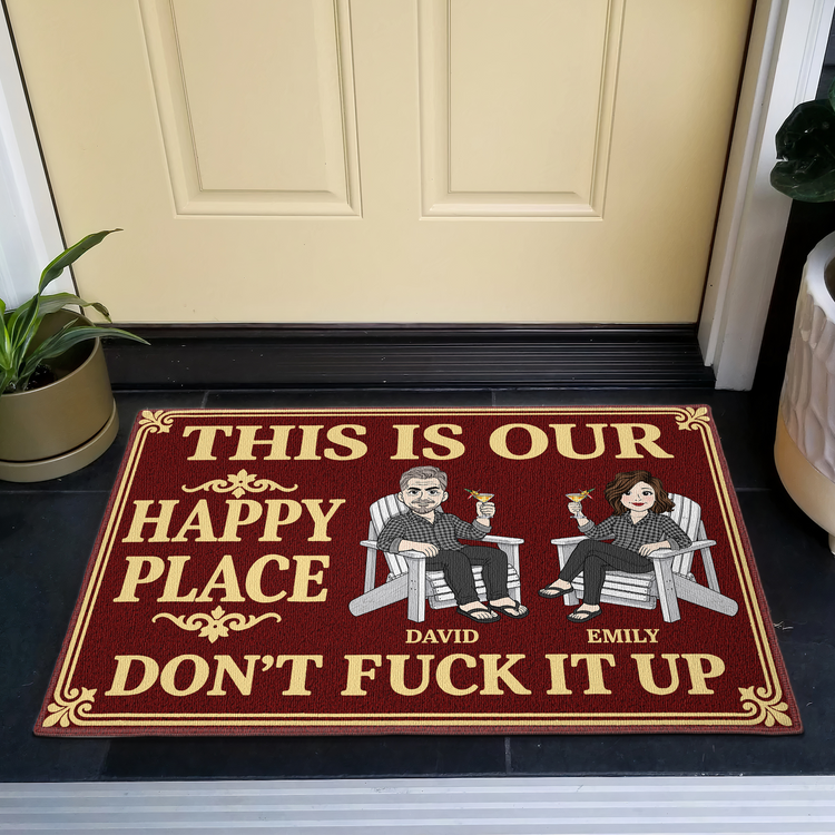 Our Happy Place Don't F It Up New Version Couple Gifts - Personalized Doormat 3