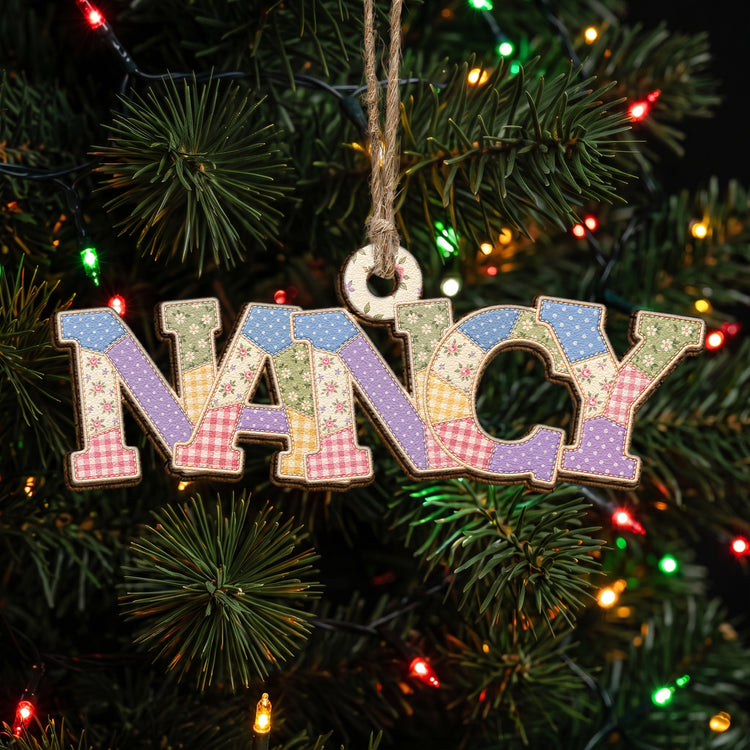 Patchwork Print Christmas Theme With Name - Personalized Ornament 3