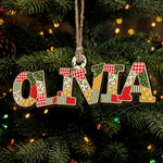 Patchwork Print Christmas Theme With Name - Personalized Ornament 4