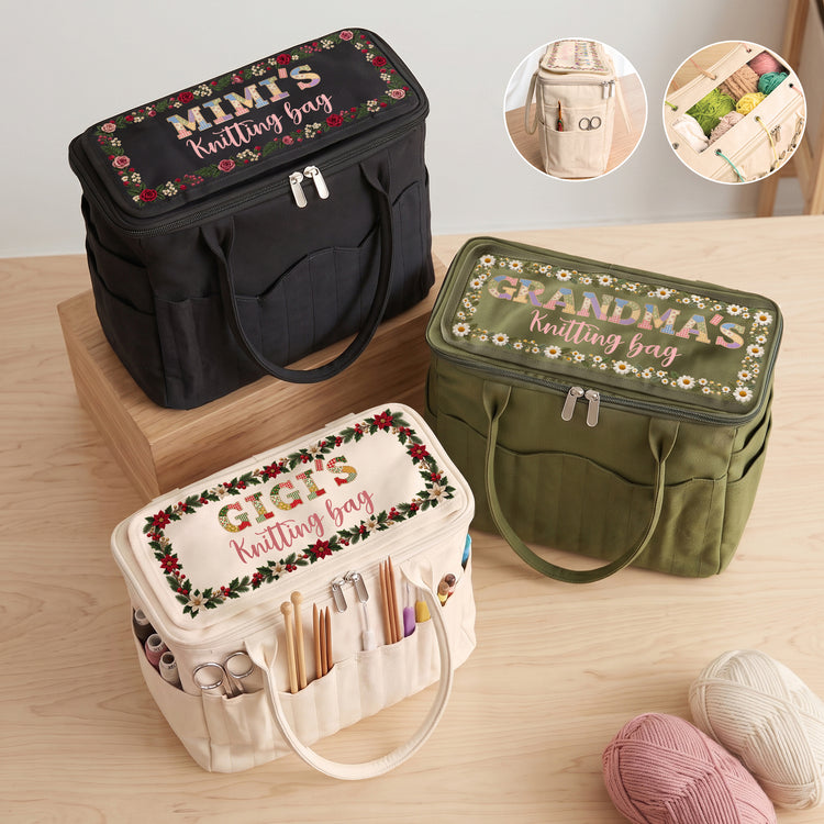 Patchwork Print Knitting - Personalized Knitting Bag 1