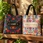 Personalizada Con Nombre Y Flores Estilo Arte Folclórico Mexicano - Regalo Para Mamá, Abuela O Mujeres Latinas - Personalizada Bolsa Tote 2
