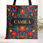 Personalizada Con Nombre Y Flores Estilo Arte Folclórico Mexicano - Regalo Para Mamá, Abuela O Mujeres Latinas - Personalizada Bolsa Tote 3
