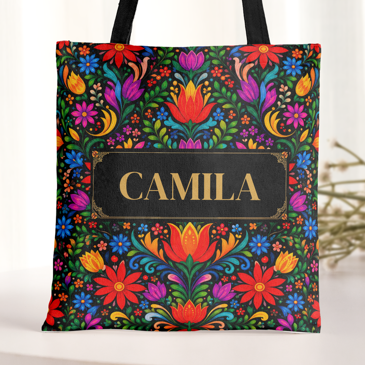 Personalizada Con Nombre Y Flores Estilo Arte Folclórico Mexicano - Regalo Para Mamá, Abuela O Mujeres Latinas - Personalizada Bolsa Tote 3