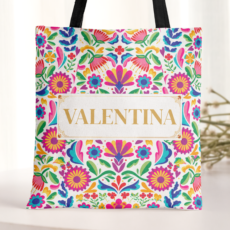 Personalizada Con Nombre Y Flores Estilo Arte Folclórico Mexicano - Regalo Para Mamá, Abuela O Mujeres Latinas - Personalizada Bolsa Tote 4