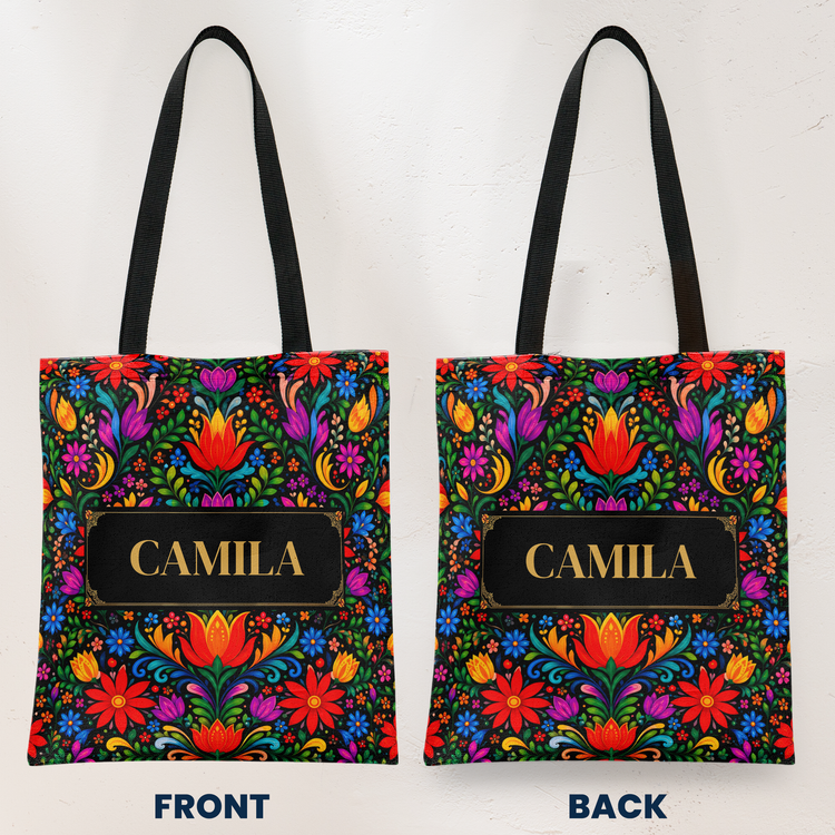 Personalizada Con Nombre Y Flores Estilo Arte Folclórico Mexicano - Regalo Para Mamá, Abuela O Mujeres Latinas - Personalizada Bolsa Tote 7