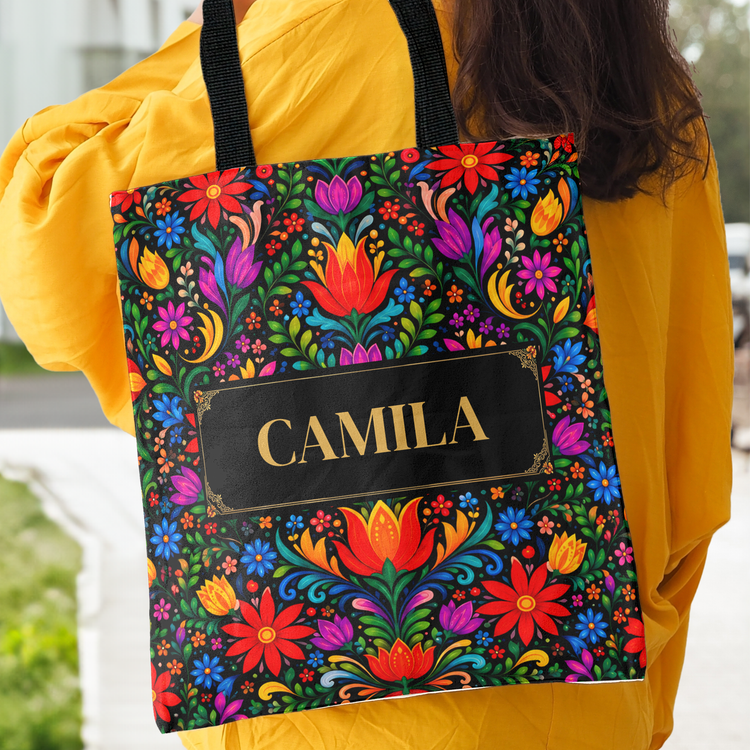 Personalizada Con Nombre Y Flores Estilo Arte Folclórico Mexicano - Regalo Para Mamá, Abuela O Mujeres Latinas - Personalizada Bolsa Tote 8