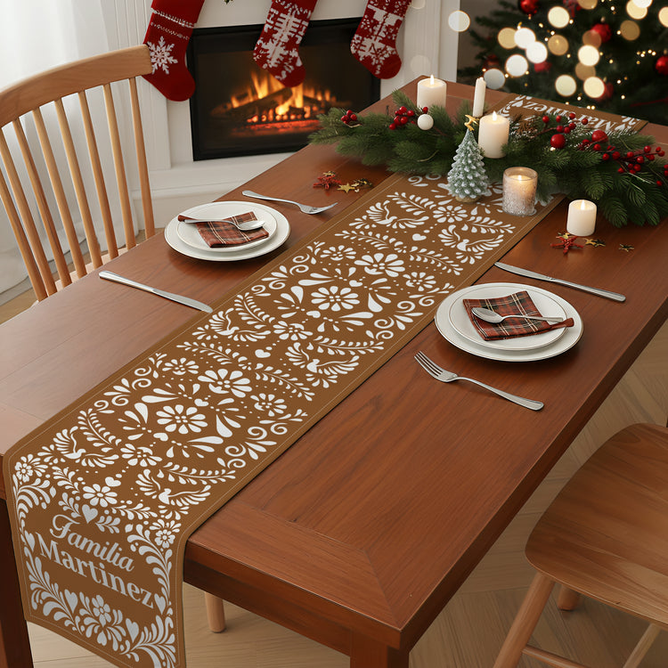 Personalizado Con Nombre de Familia Y Flores Estilo Papel Picado Mexicano - Decoración de Mesa - Personalizado Camino de Mesa  3