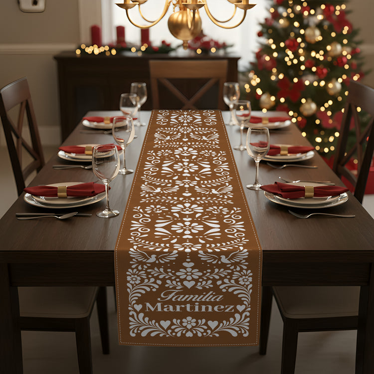 Personalizado Con Nombre de Familia Y Flores Estilo Papel Picado Mexicano - Decoración de Mesa - Personalizado Camino de Mesa  4