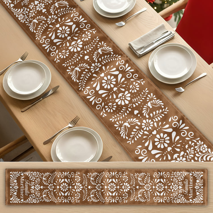 Personalizado Con Nombre de Familia Y Flores Estilo Papel Picado Mexicano - Decoración de Mesa - Personalizado Camino de Mesa  6