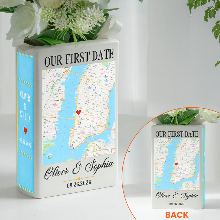 Personalized Map Ceramic Book Vase, Where It All Began Anniversary Gift - Personalized Vase 3