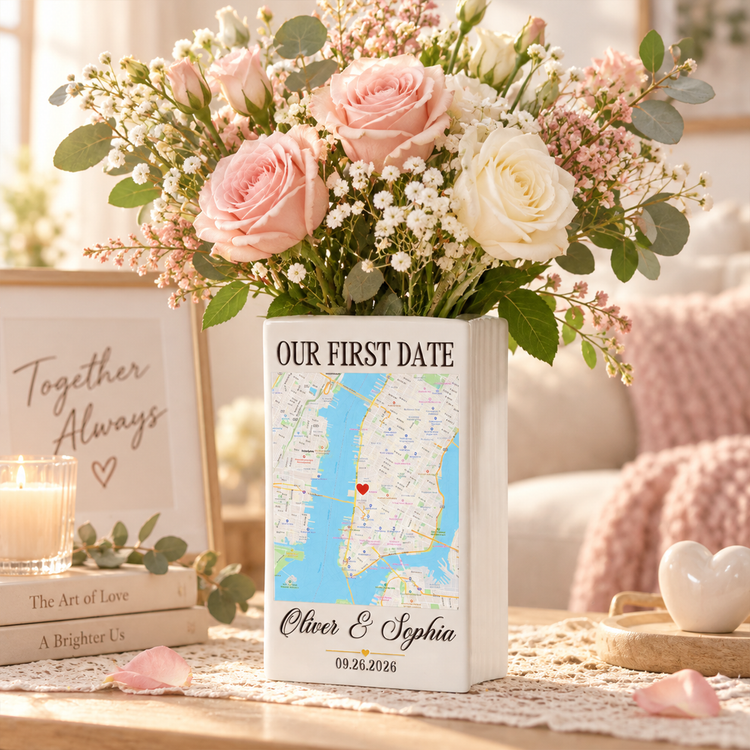 Personalized Map Ceramic Book Vase, Where It All Began Anniversary Gift - Personalized Vase 5
