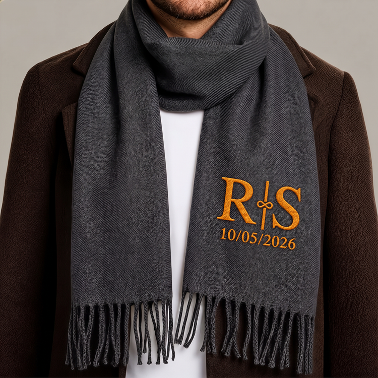 Personalized Monogram, Initial Name For Him, Husband, Son, - Personalized Embroidered Scarf 1