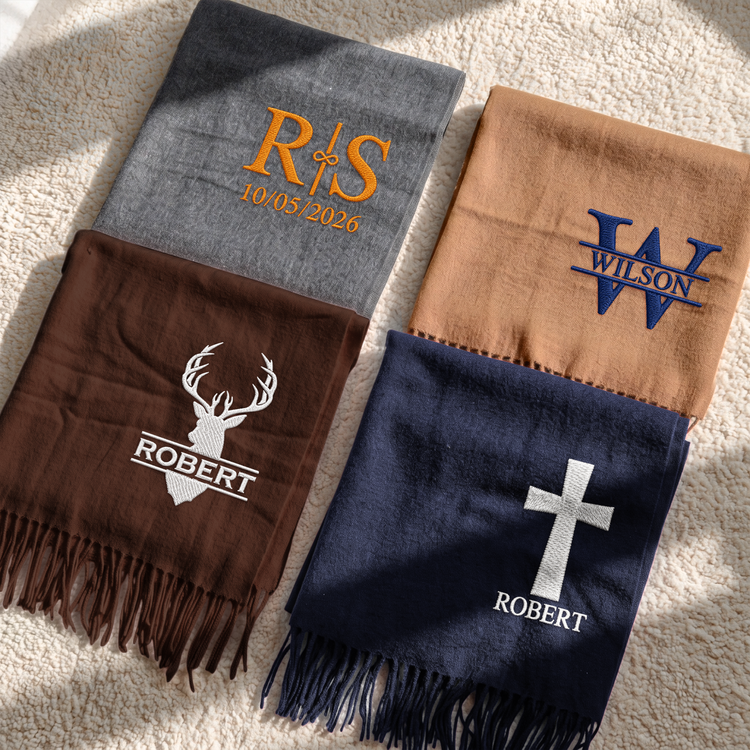 Personalized Monogram, Initial Name For Him, Husband, Son, - Personalized Embroidered Scarf 2