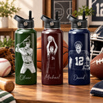 Personalized Player Name And Photo Sketch Line Art Gift For Basebal, Football, Basketball, Hockey, Soccer Players, Kids - Personalized Water Bottle 1