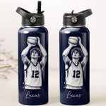 Personalized Player Name And Photo Sketch Line Art Gift For Basebal, Football, Basketball, Hockey, Soccer Players, Kids - Personalized Water Bottle 2