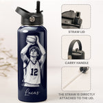 Personalized Player Name And Photo Sketch Line Art Gift For Basebal, Football, Basketball, Hockey, Soccer Players, Kids - Personalized Water Bottle 3