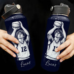 Personalized Player Name And Photo Sketch Line Art Gift For Basebal, Football, Basketball, Hockey, Soccer Players, Kids - Personalized Water Bottle 4