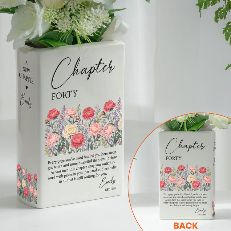 Personalized Years Birthday Ceramic Vase, A New Chapter Book Flowervase - Personalized Vase 2