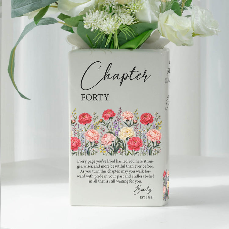 Personalized Years Birthday Ceramic Vase, A New Chapter Book Flowervase - Personalized Vase 4