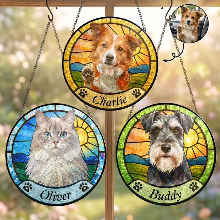 Pet Loss Gifts Stained Glass Photo Gifts For Pet Lovers - Personalized Window Hanging Suncatcher 1