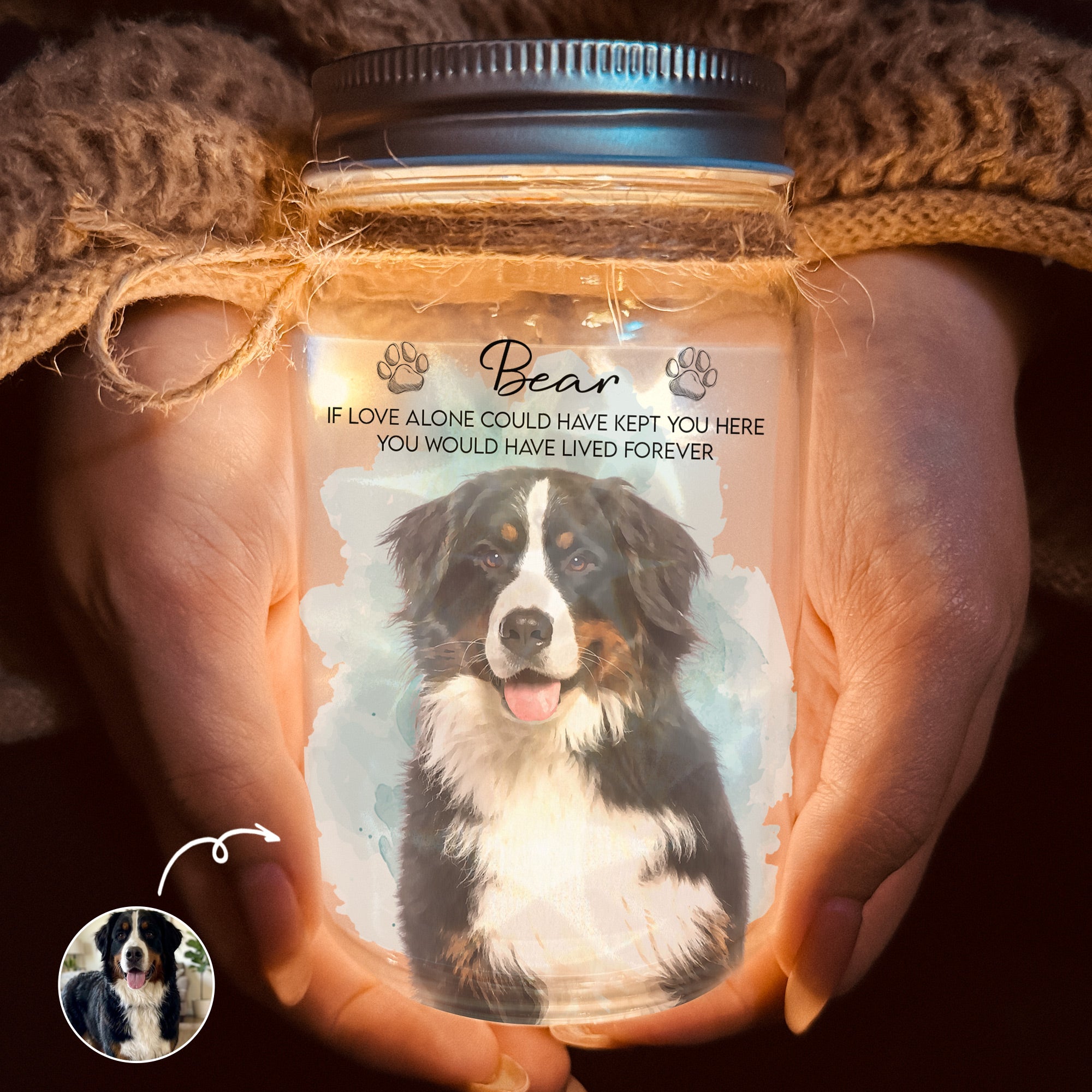 Pet Loss Watercolor Memorial Gifts - Personalized Mason Jar Light 1