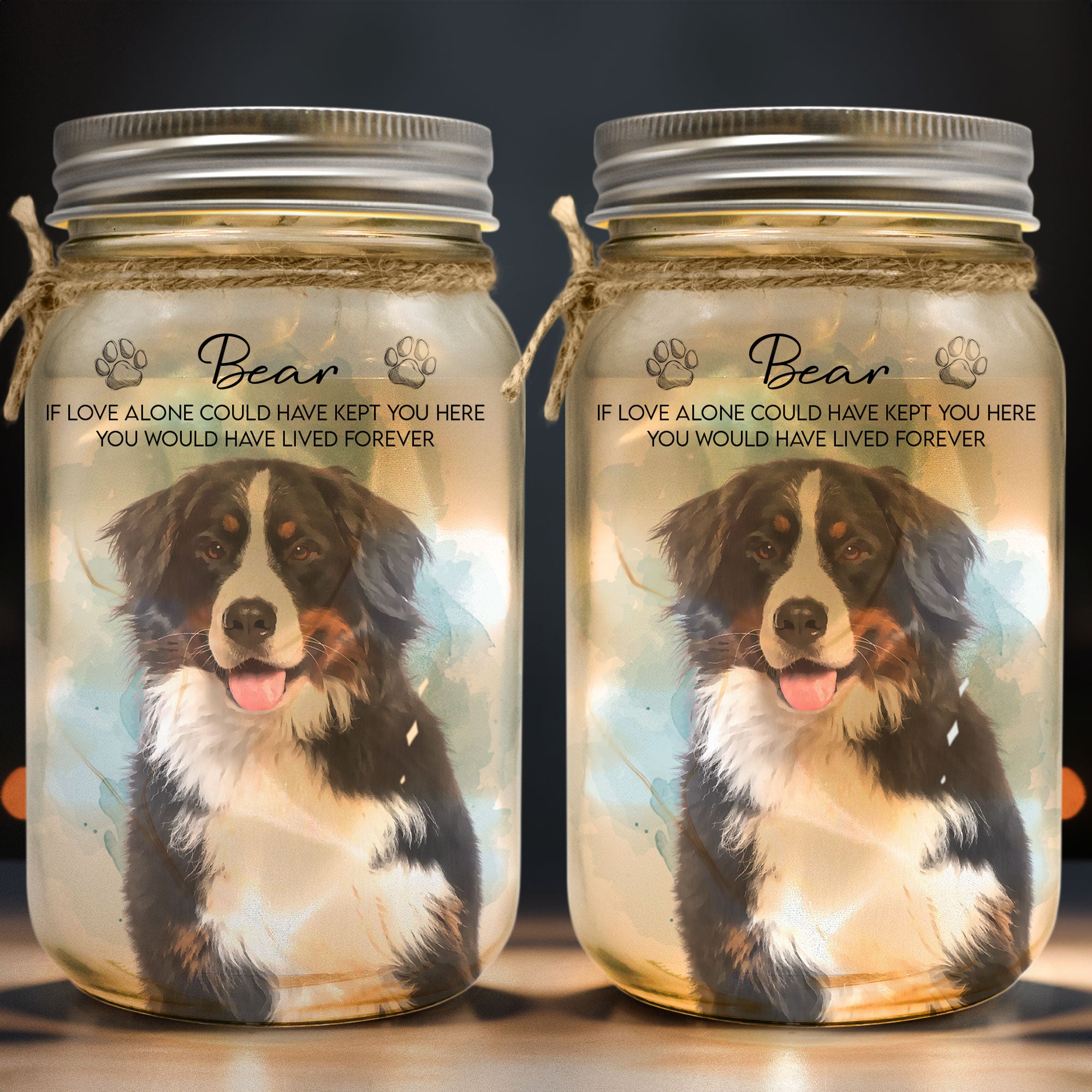 Pet Loss Watercolor Memorial Gifts - Personalized Mason Jar Light 2