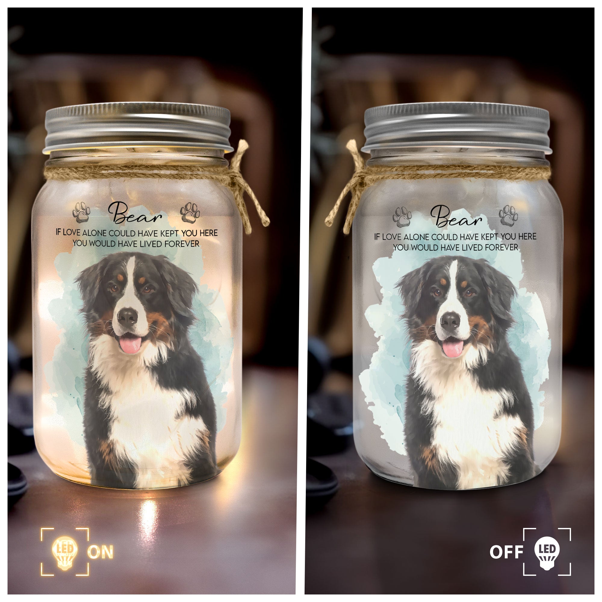 Pet Loss Watercolor Memorial Gifts - Personalized Mason Jar Light 4