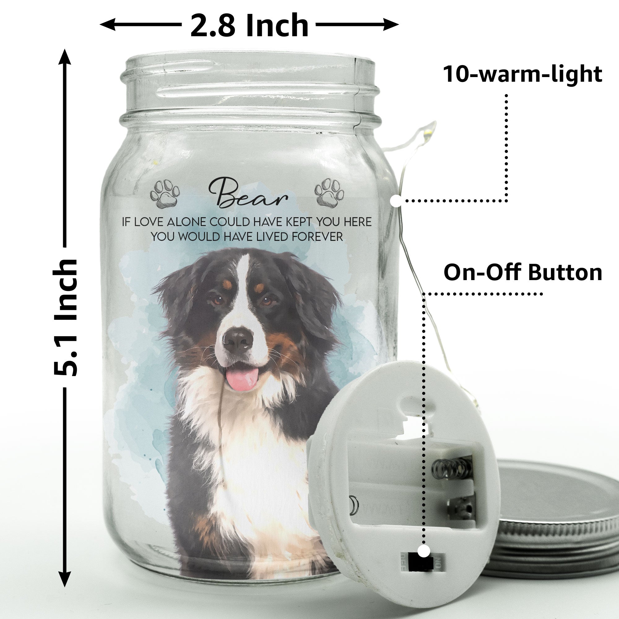Pet Loss Watercolor Memorial Gifts - Personalized Mason Jar Light 5