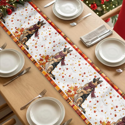 Pet With Fall Leaves Art Fall Decor - Personalized Table Runner