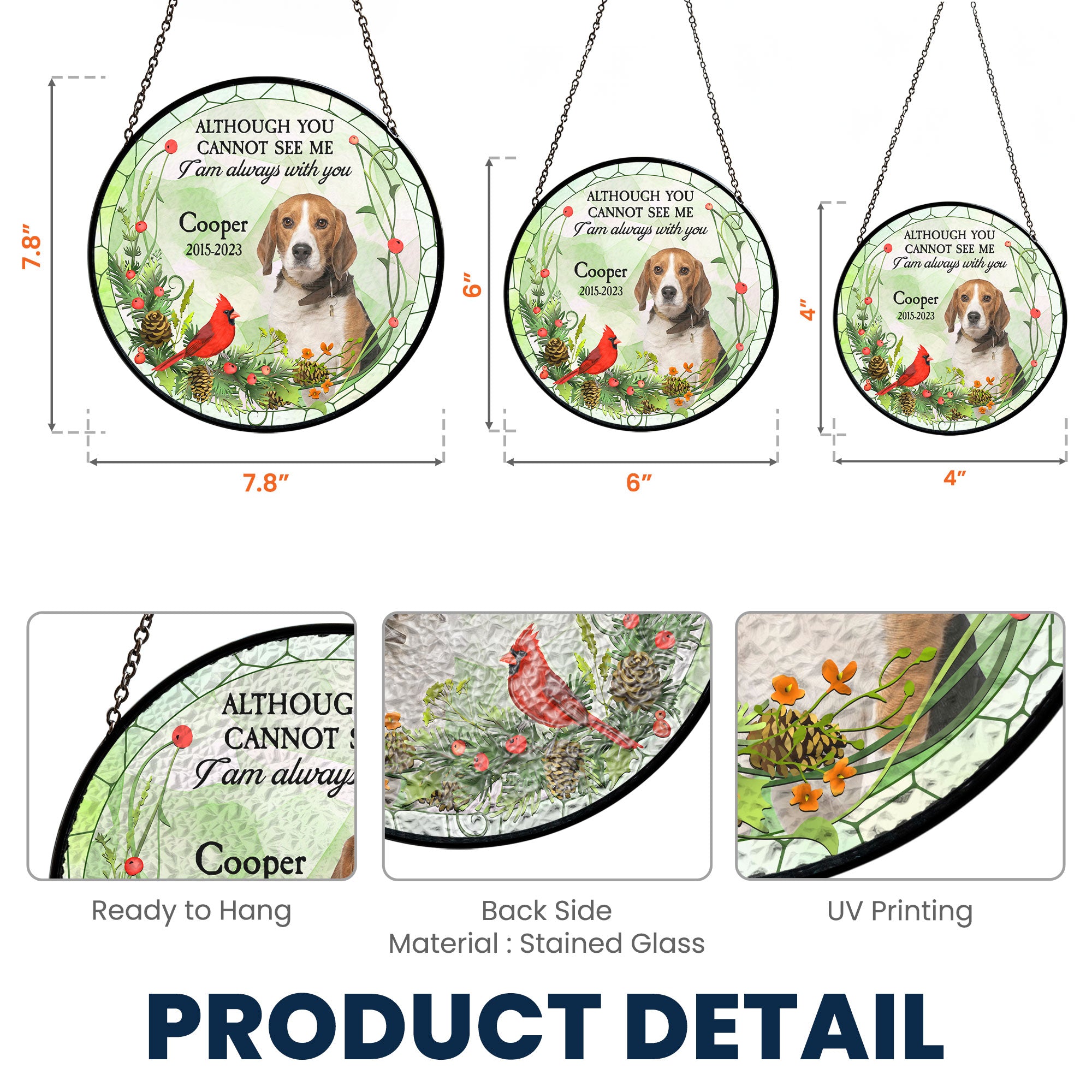 Pet Memorial In My Heart - Personalized Photo Stained Glass Window Hanging Suncatcher