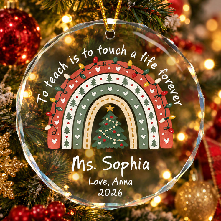 Rainbow Teacher Christmas Thank You Appreciation Gift - Personalized Ornament 1