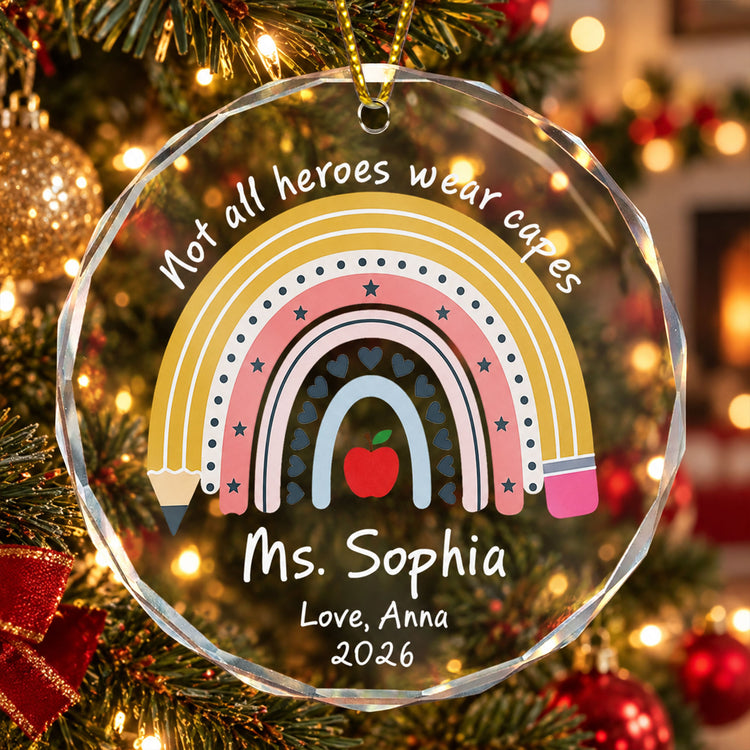 Rainbow Teacher Christmas Thank You Appreciation Gift - Personalized Ornament 5