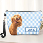Retro Checkered Floral Stripe Makeup Bag For Pet Lover - Personalized Cosmetic Bag 2