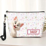 Retro Checkered Floral Stripe Makeup Bag For Pet Lover - Personalized Cosmetic Bag 3