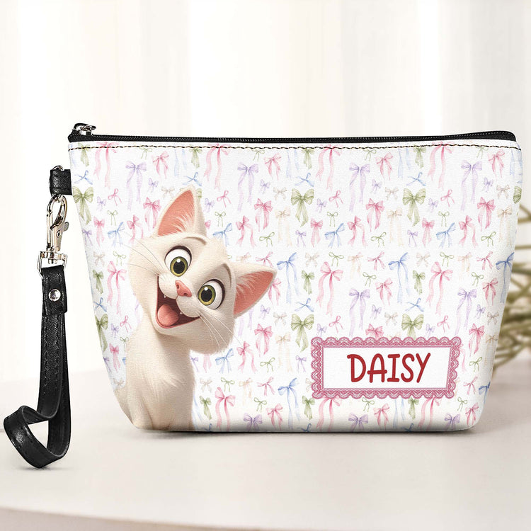 Retro Checkered Floral Stripe Makeup Bag For Pet Lover - Personalized Cosmetic Bag 3