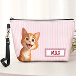 Retro Checkered Floral Stripe Makeup Bag For Pet Lover - Personalized Cosmetic Bag 4