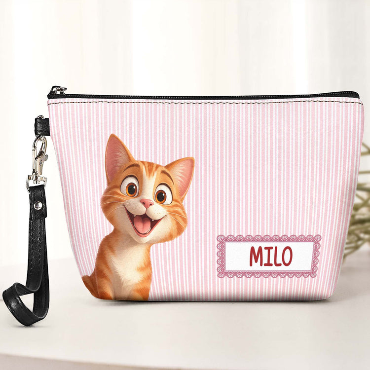 Retro Checkered Floral Stripe Makeup Bag For Pet Lover - Personalized Cosmetic Bag 4