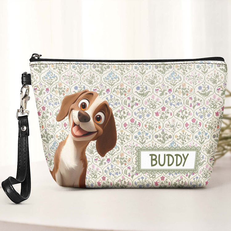 Retro Checkered Floral Stripe Makeup Bag For Pet Lover - Personalized Cosmetic Bag 5